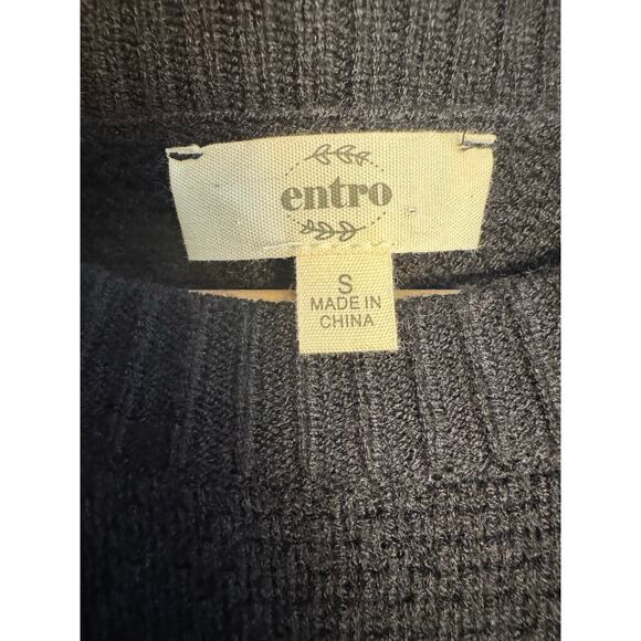 Entro Black Sweater Small Ruffle Trim Knit Top Contrast Cream Edges - Picture 4 of 5